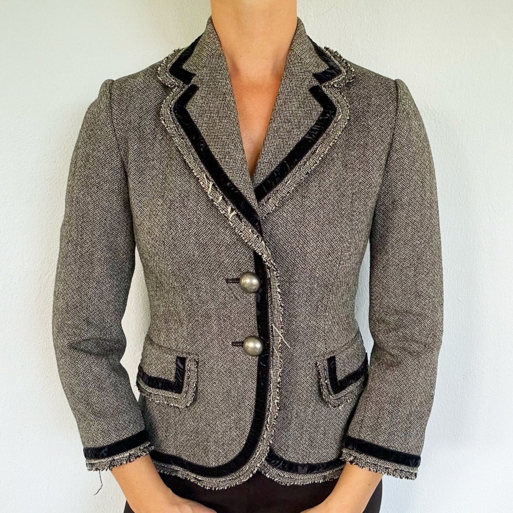 Banana Republic gray wool fringe professional button up blazer jacket size 0